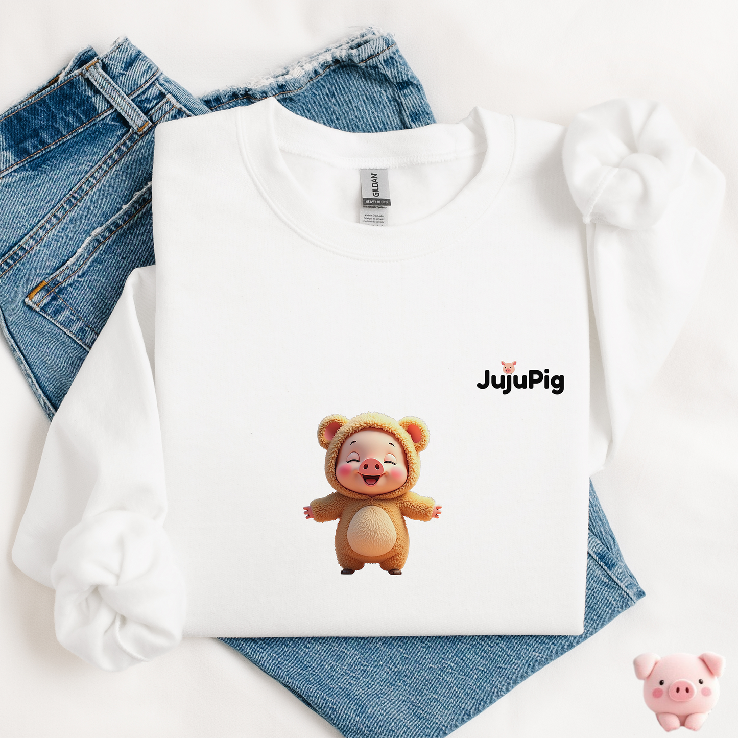JujuPig Teddy Bear - Kids Unisex Crewneck Sweatshirt | Graphic Sweatshirts for Boys & Girls