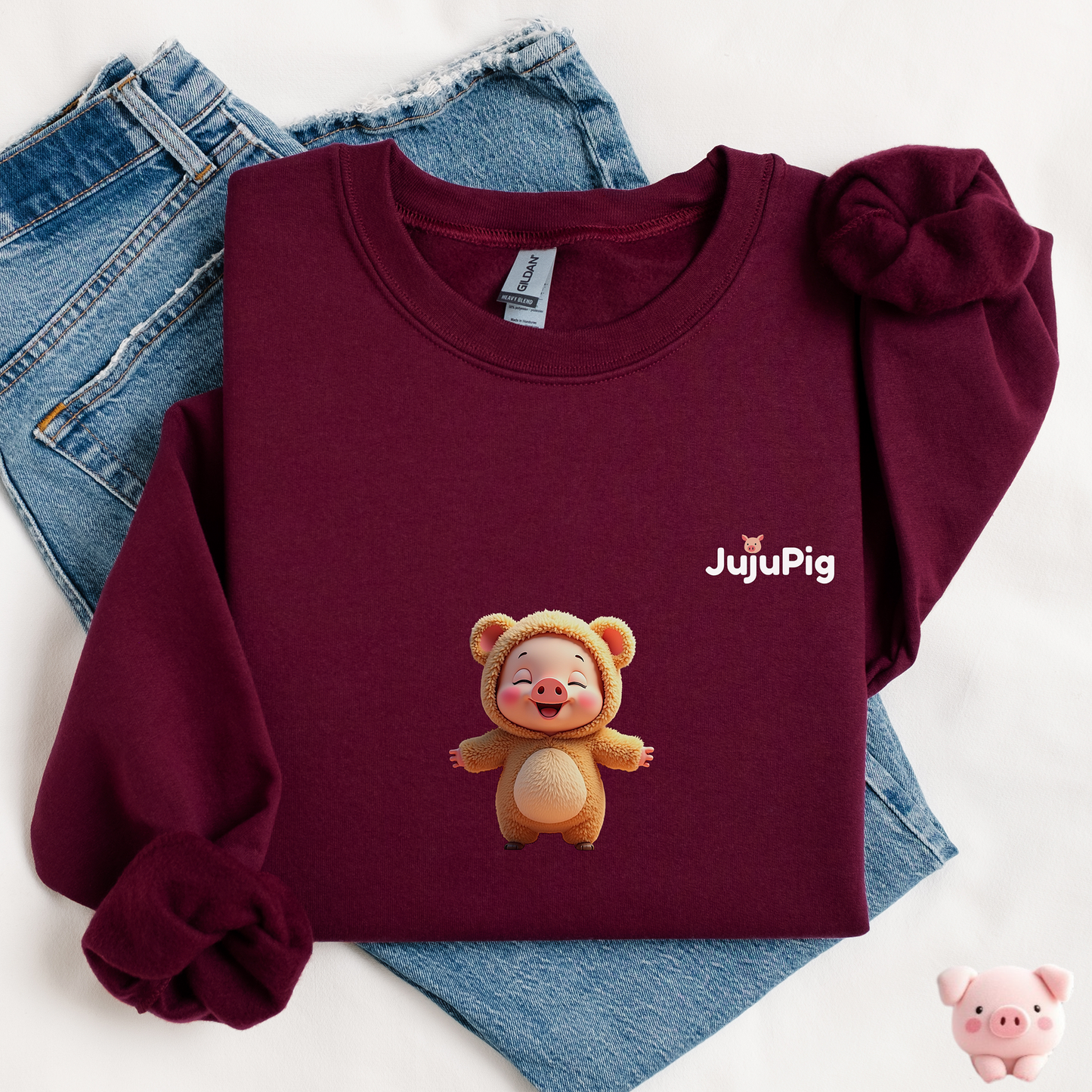 JujuPig Teddy Bear - Kids Unisex Crewneck Sweatshirt | Graphic Sweatshirts for Boys & Girls