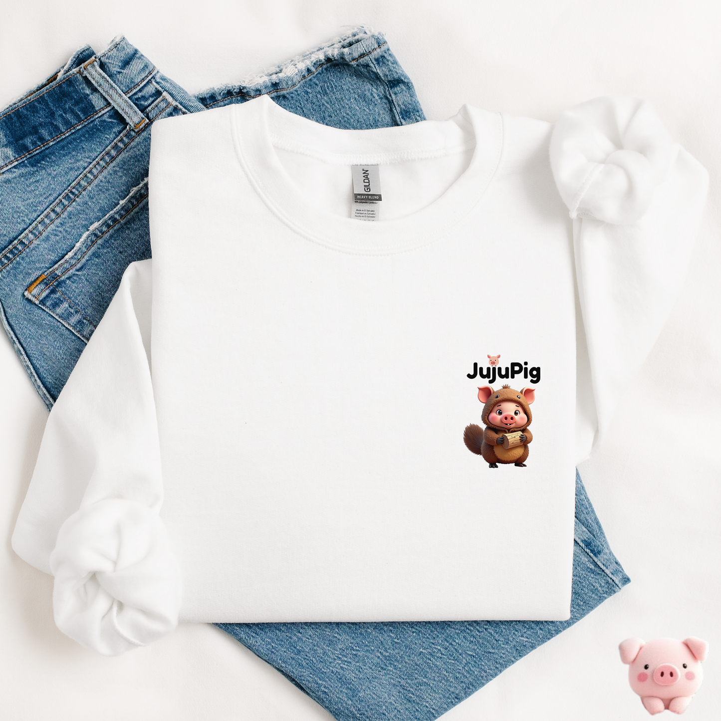 JujuPig Beaver - Kids Unisex Crewneck Sweatshirt | Graphic Sweatshirts for Boys & Girls