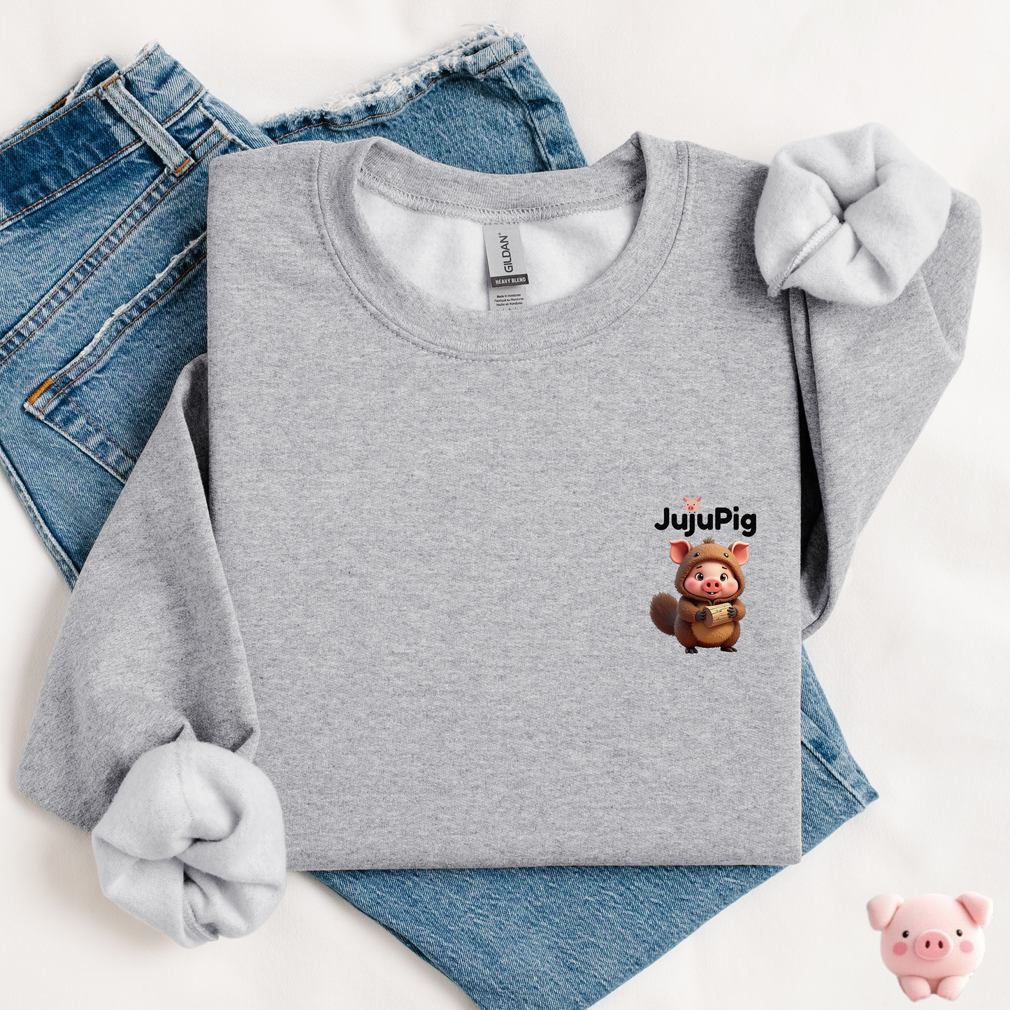JujuPig Beaver - Kids Unisex Crewneck Sweatshirt | Graphic Sweatshirts for Boys & Girls