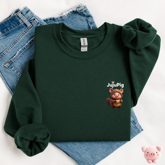 JujuPig Beaver - Kids Unisex Crewneck Sweatshirt | Graphic Sweatshirts for Boys & Girls
